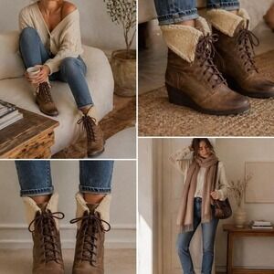 UGG brown lace up boots with fur lining Size US 8
